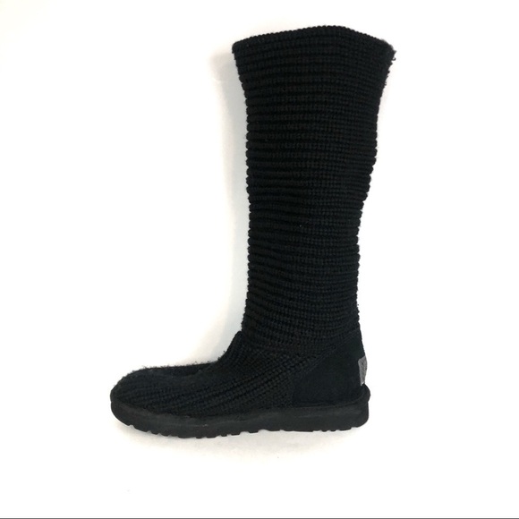 UGG Women’s Crochet Shearling Classic Cardy Black Knit Fold Over Button Boots - Picture 7 of 9